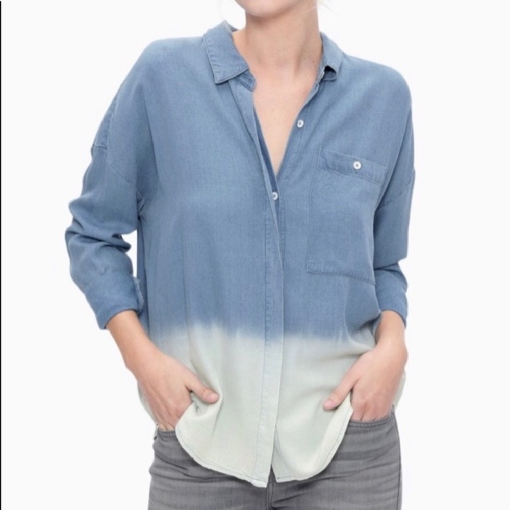 SPLENDID BUTTON DOWN BLOUSE - CLASSIC BUTTON OMBRÉ SHIRT S NEW